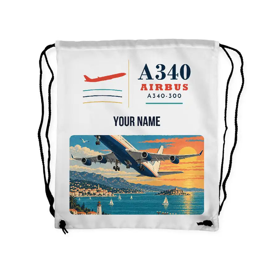 Airbus A340-300 - Drawstring Bag - Classic + Name - White