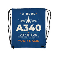 Thumbnail for Airbus A340-300 - Drawstring Bag - Heritage + Name - Blue