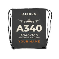 Thumbnail for Airbus A340-300 - Drawstring Bag - Heritage + Name - Gray