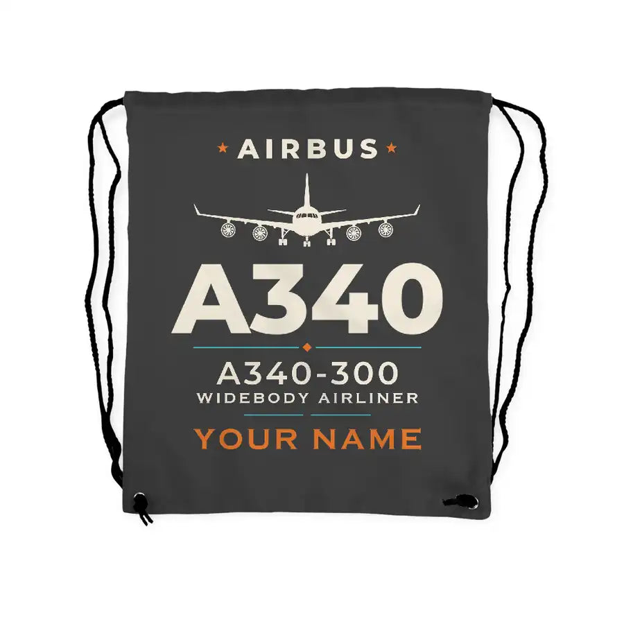 Airbus A340-300 - Drawstring Bag - Heritage + Name - Gray