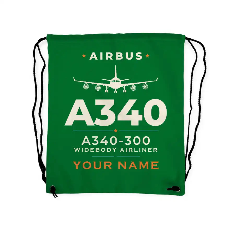 Airbus A340-300 - Drawstring Bag - Heritage + Name - Green