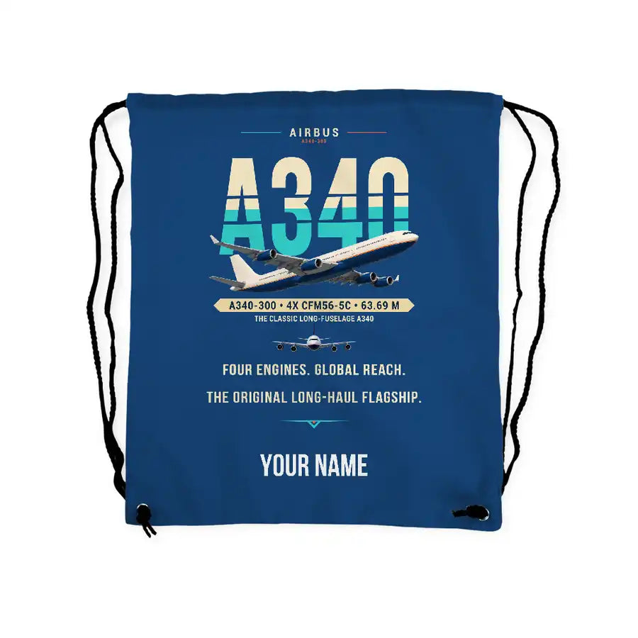 Airbus A340-300 - Drawstring Bag - Original + Name - Blue