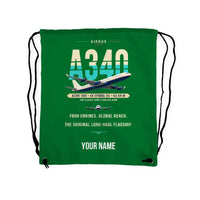 Thumbnail for Airbus A340-300 - Drawstring Bag - Original + Name - Green