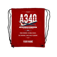 Thumbnail for Airbus A340-300 - Drawstring Bag - Original + Name - Red