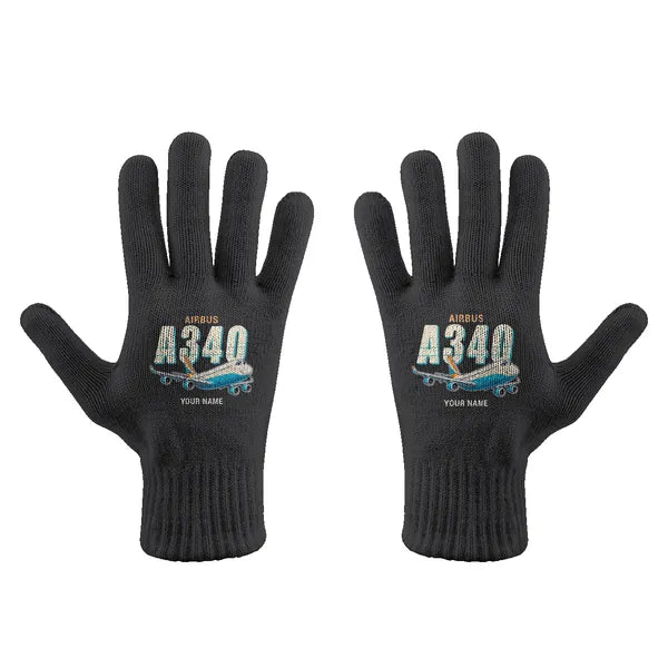Airbus A340-300 - Gloves - Full - Cartoon + Name - Black
