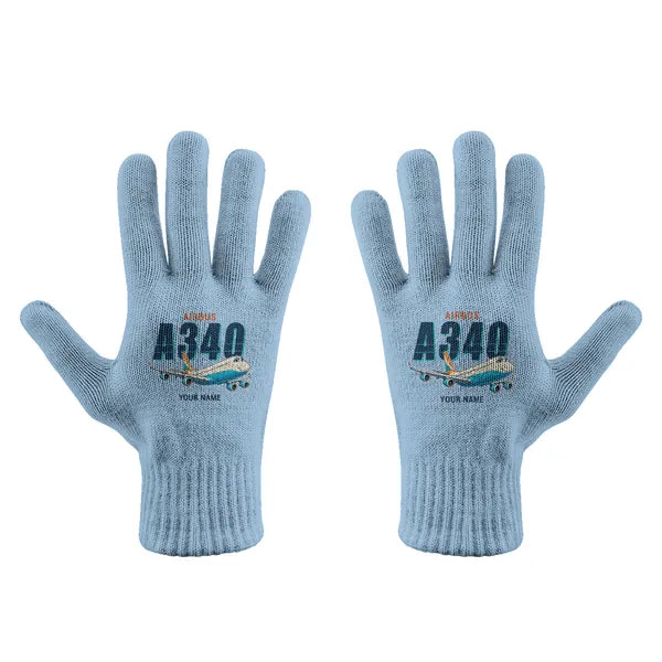Airbus A340-300 - Gloves - Full - Cartoon + Name - Light Blue
