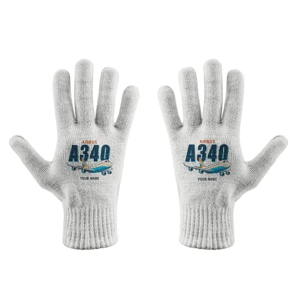 Airbus A340-300 - Gloves - Full - Cartoon + Name - White