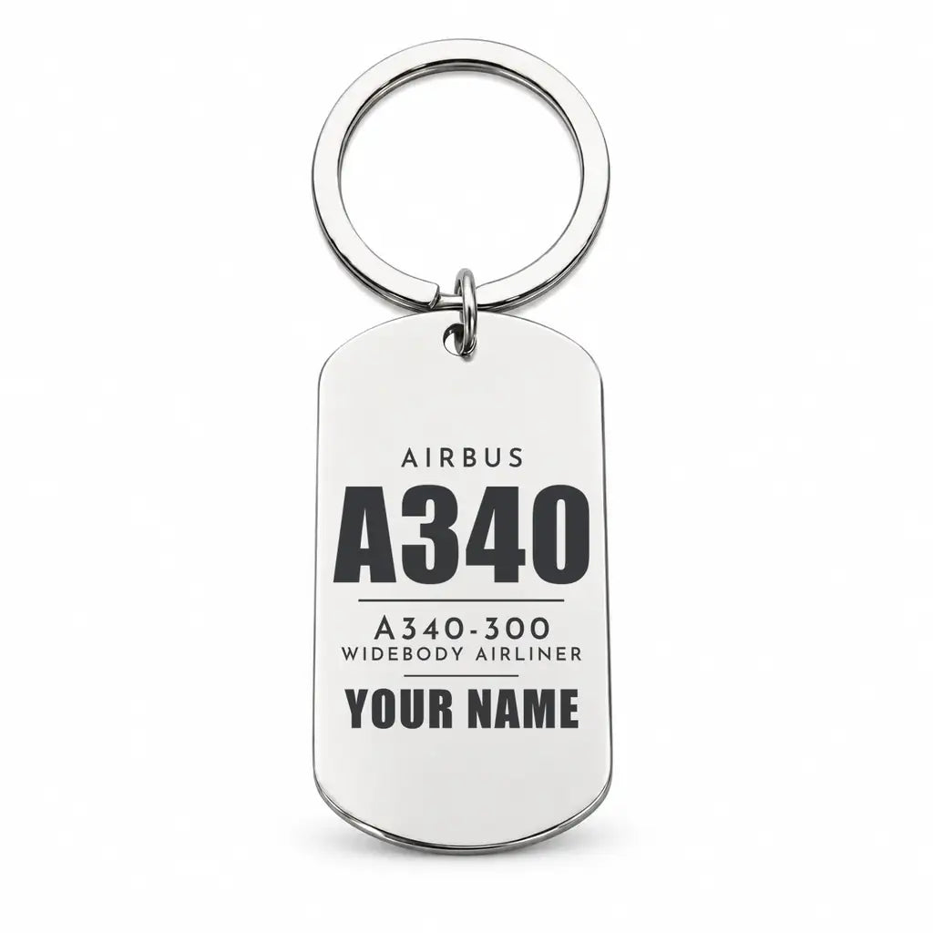 Airbus A340-300 - Key Chain - Tag + Name - Silver