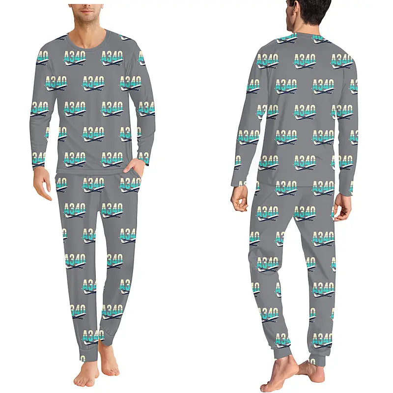 Airbus A340-300 - Men Pajamas - Original Pattern - Gray