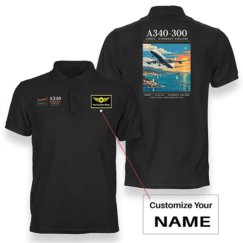 Airbus A340-300 - Poster - Double-Side Polo - Black + Name