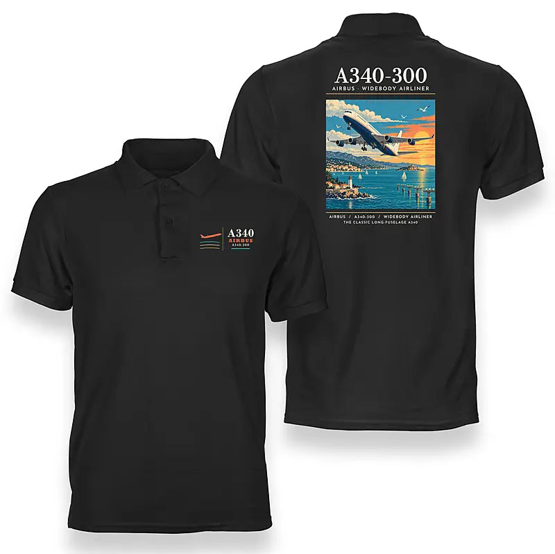 Airbus A340-300 - Poster - Double-Side Polo - Black