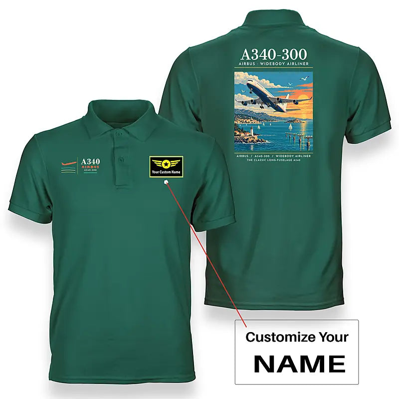Airbus A340-300 - Poster - Double-Side Polo - Green + Name
