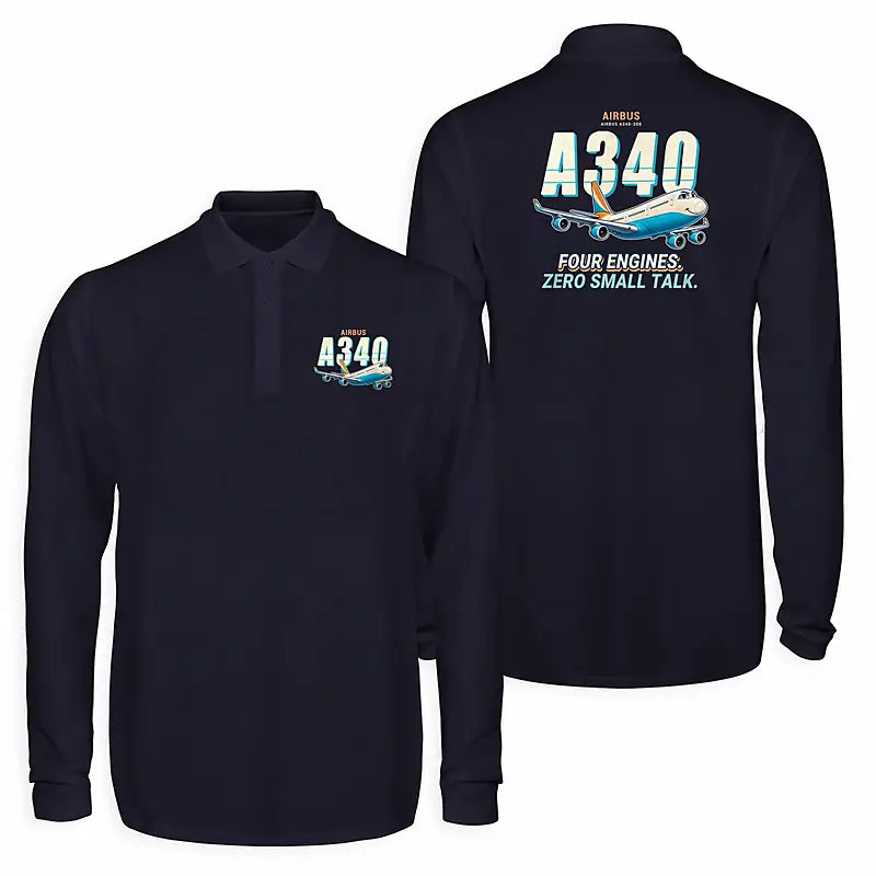 Airbus A340-300 Premium Polo T-Shirts - Cartoon - Long Sleeve - Dark Blue