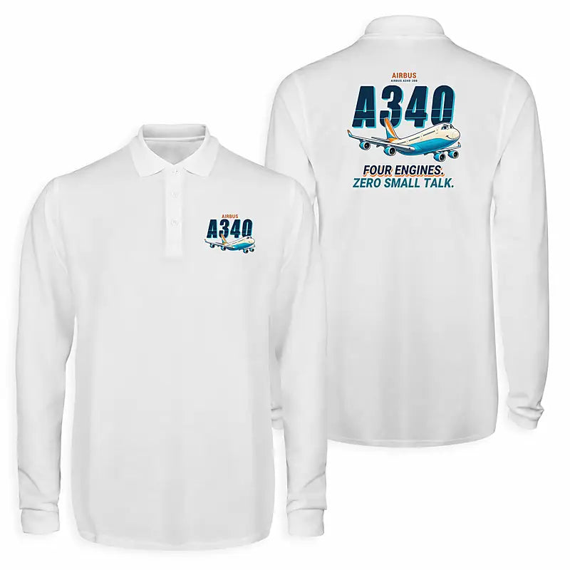 Airbus A340-300 Premium Polo T-Shirts - Cartoon - Long Sleeve - White