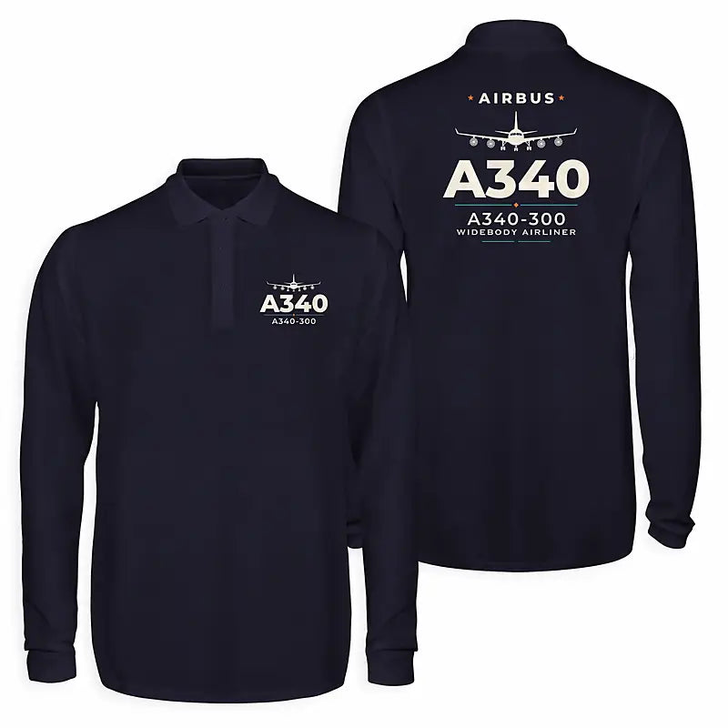 Airbus A340-300 Premium Polo T-Shirts - Heritage - Long Sleeve - Dark Blue