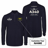 Thumbnail for Airbus A340-300 Premium Polo T-Shirts - Heritage + Name - Long Sleeve - Dark Blue