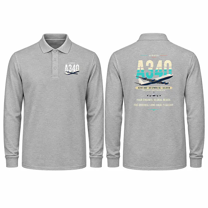 Airbus A340-300 Premium Polo T-Shirts - Original - Long Sleeve - Gray