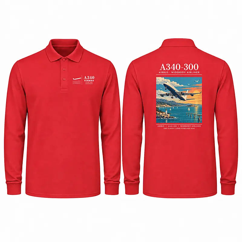 Airbus A340-300 Premium Polo T-Shirts - Poster - Long Sleeve - Red