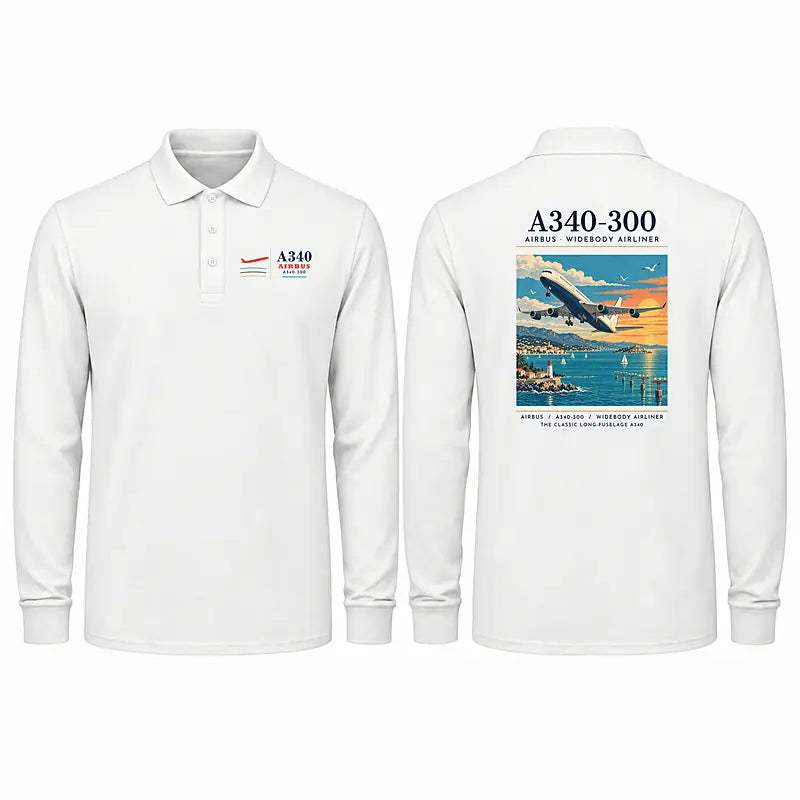 Airbus A340-300 Premium Polo T-Shirts - Poster - Long Sleeve - White