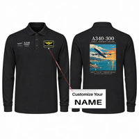 Thumbnail for Airbus A340-300 Premium Polo T-Shirts - Poster + Name - Long Sleeve - Black