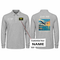Thumbnail for Airbus A340-300 Premium Polo T-Shirts - Poster + Name - Long Sleeve - Gray