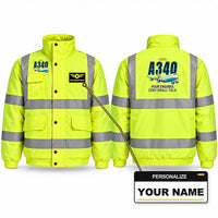 Thumbnail for Airbus A340-300 Reflective Winter Jackets - Cartoon + Name - Fluorescent Yellow