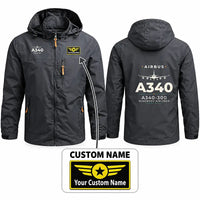 Thumbnail for Airbus A340-300 Stylish Jackets - Hooded Windbreaker - Heritage + Name - Charcoal