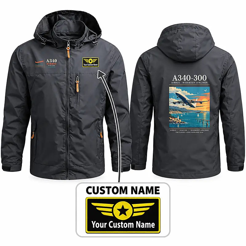Airbus A340-300 Stylish Jackets - Hooded Windbreaker - Poster + Name - Charcoal