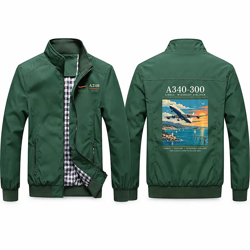 Airbus A340-300 Stylish Jackets - Stand Collar - Poster - Green