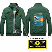 Thumbnail for Airbus A340-300 Stylish Jackets - Stand Collar - Poster + Name - Green