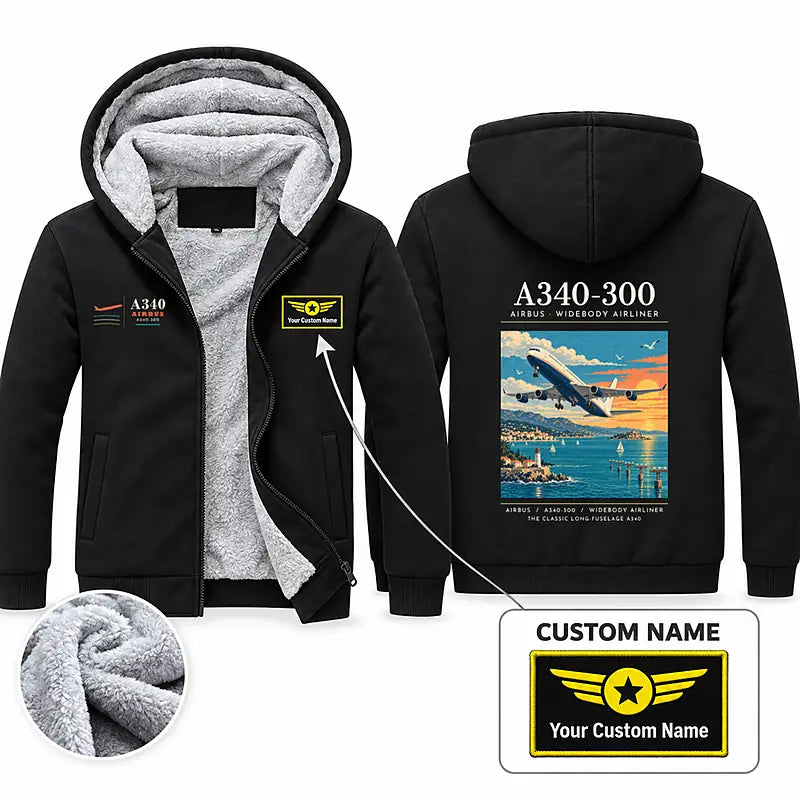 Airbus A340-300 Zipped Sweatshirts - Poster + Name - Black