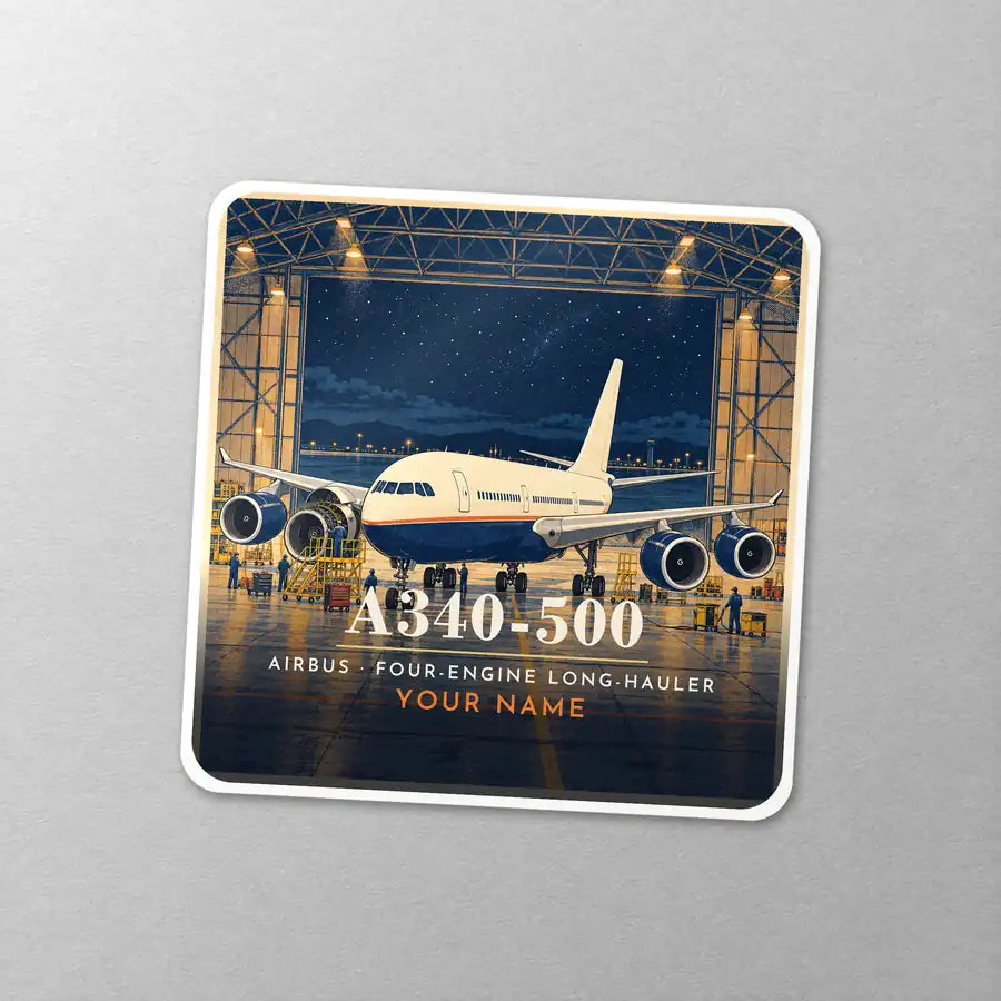 Airbus A340-500 - 3D + Name - Square Sticker - Close-up