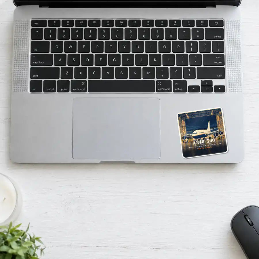 Airbus A340-500 - 3D + Name - Square Sticker - Laptop