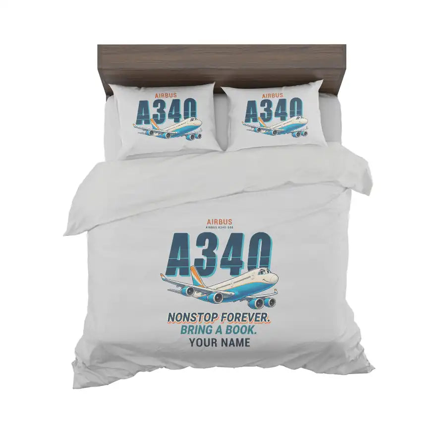 Airbus A340-500 - Cartoon + Name - Bedding Set - Light Gray