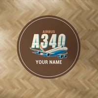 Thumbnail for Airbus A340-500 - Cartoon + Name - Round Carpet - Brown