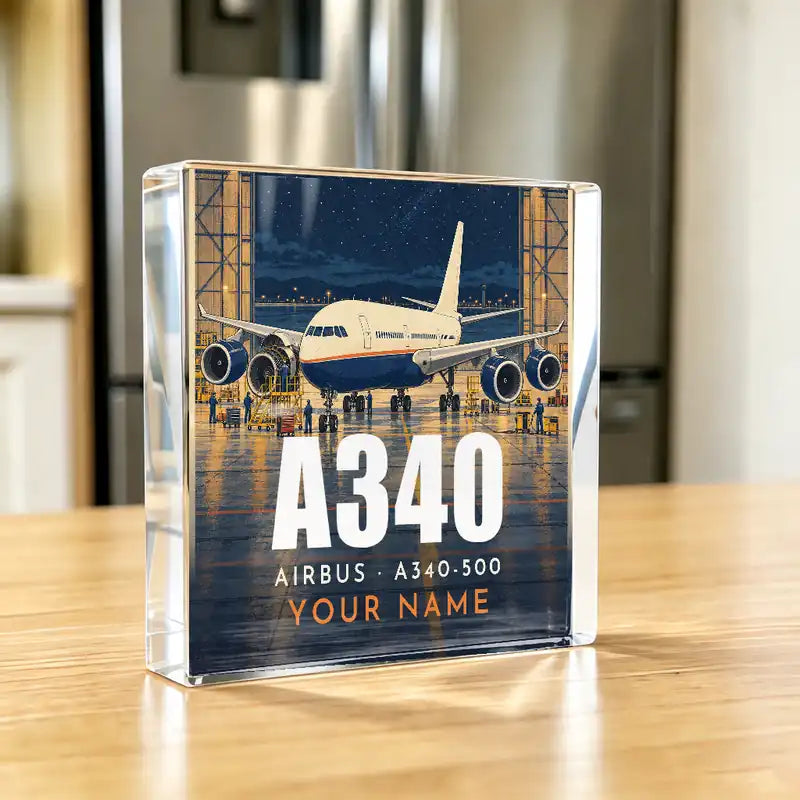 Airbus A340-500 - Crystal Ornament - 3D + Name - Kitchen