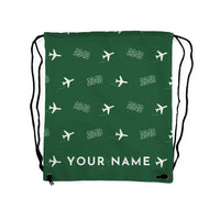 Thumbnail for Airbus A340-500 - Drawstring Bag - 3D Pattern + Name - Green