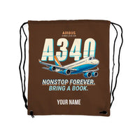 Thumbnail for Airbus A340-500 - Drawstring Bag - Cartoon + Name - Brown