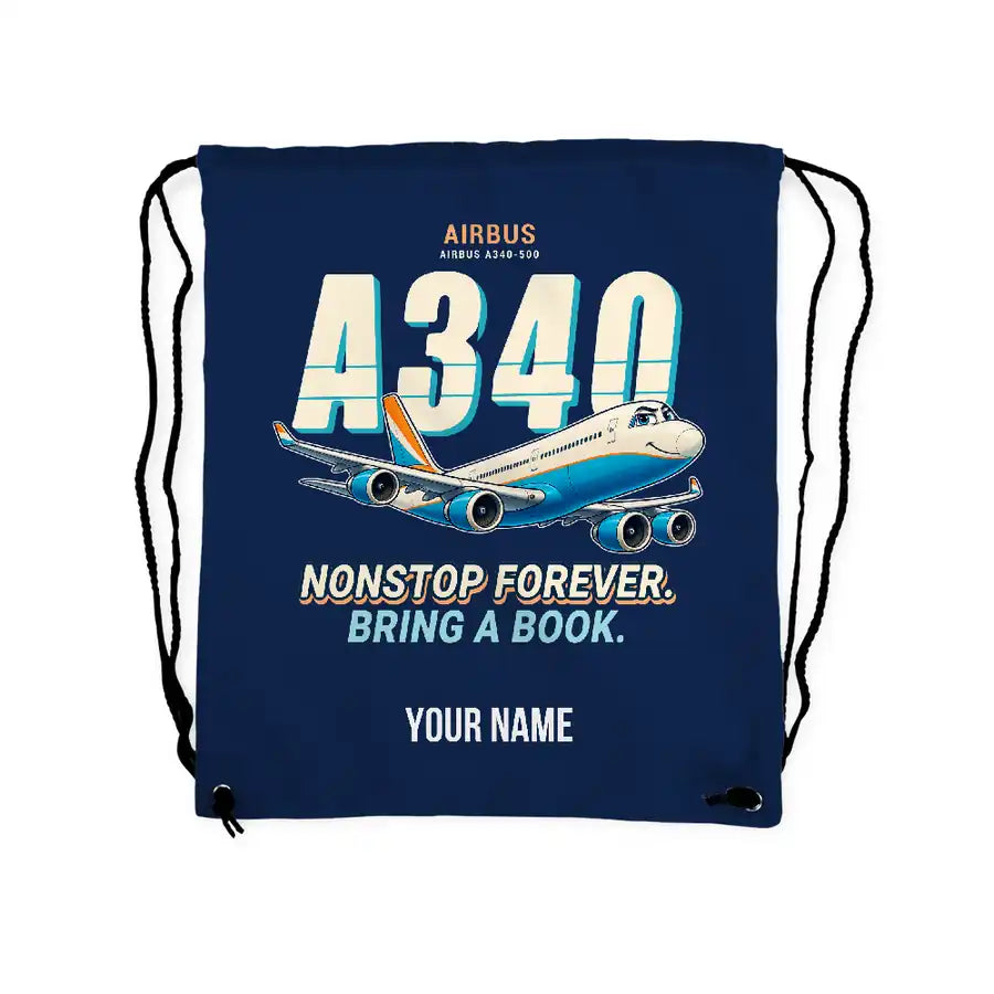 Airbus A340-500 - Drawstring Bag - Cartoon + Name - Dark Blue