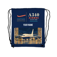 Thumbnail for Airbus A340-500 - Drawstring Bag - Classic + Name - Dark Blue