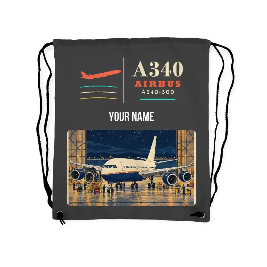 Airbus A340-500 - Drawstring Bag - Classic + Name - Gray