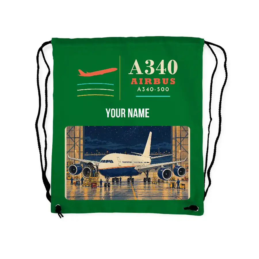 Airbus A340-500 - Drawstring Bag - Classic + Name - Green