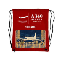 Thumbnail for Airbus A340-500 - Drawstring Bag - Classic + Name - Red