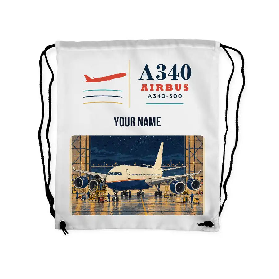 Airbus A340-500 - Drawstring Bag - Classic + Name - White