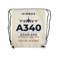 Thumbnail for Airbus A340-500 - Drawstring Bag - Heritage + Name - Beige