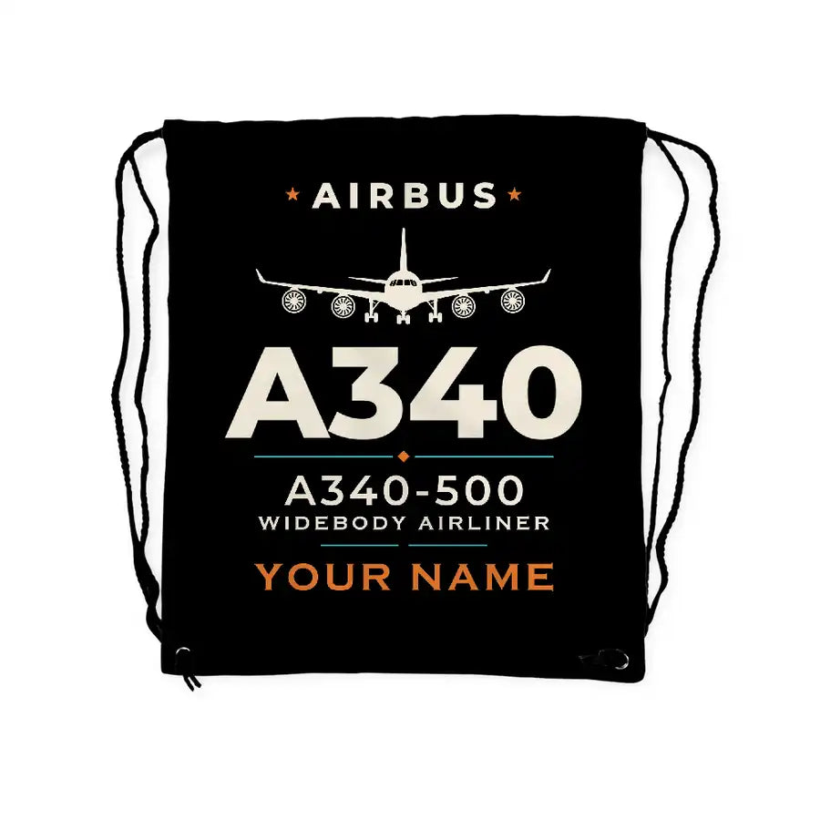 Airbus A340-500 - Drawstring Bag - Heritage + Name - Black