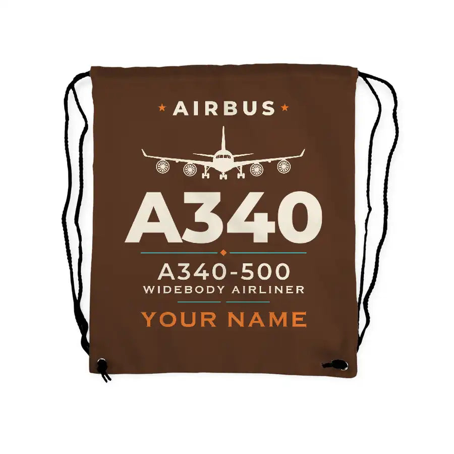 Airbus A340-500 - Drawstring Bag - Heritage + Name - Brown