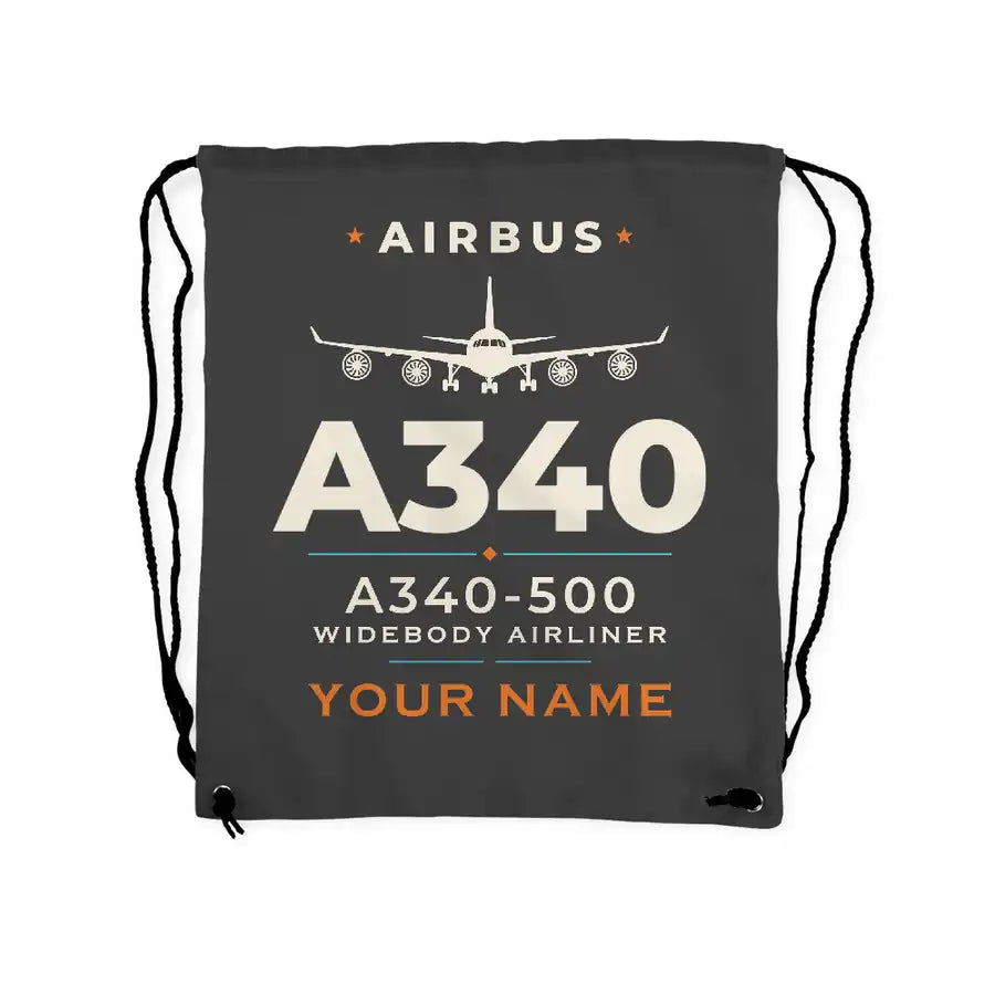 Airbus A340-500 - Drawstring Bag - Heritage + Name - Gray