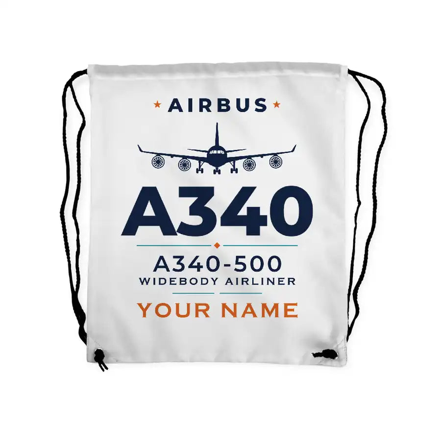 Airbus A340-500 - Drawstring Bag - Heritage + Name - White
