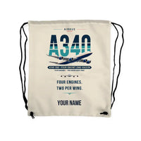 Thumbnail for Airbus A340-500 - Drawstring Bag - Original + Name - Beige